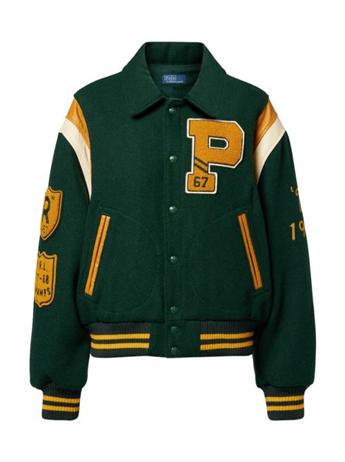 Giubbotto da donna VERSITY, in misto lana con applicazioni in pelle, colore verde POLO RALPH LAUREN | 211971014001